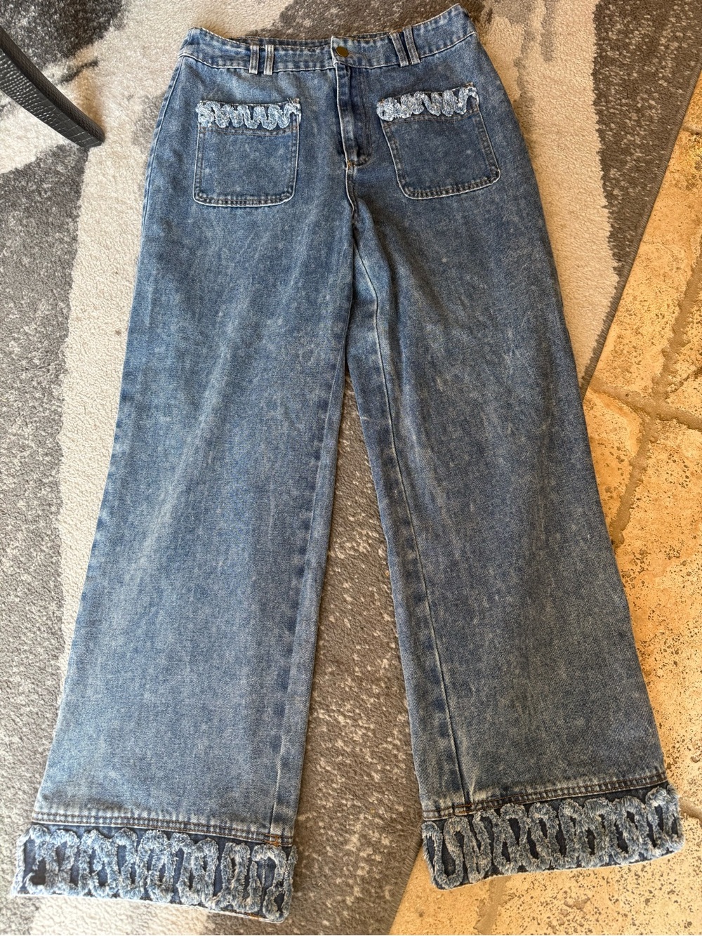 Bohme Women’s Wide-Leg Blue Denim Jeans with a beautiful Trim